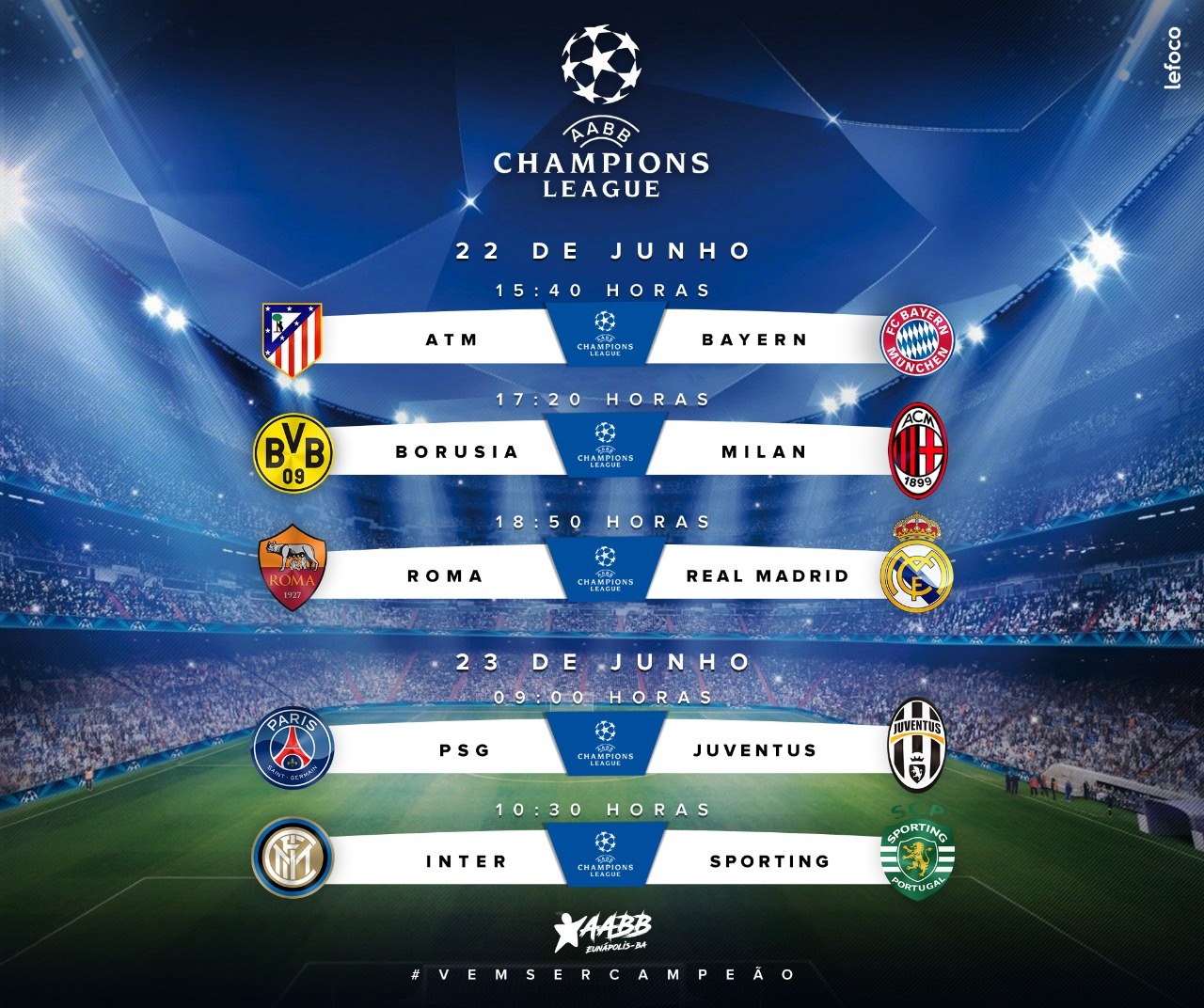 Segunda rodada da Champions League acontece neste sábado e domingo